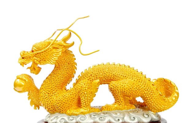 Golden dragon statue isolated — Stock Photo, Image