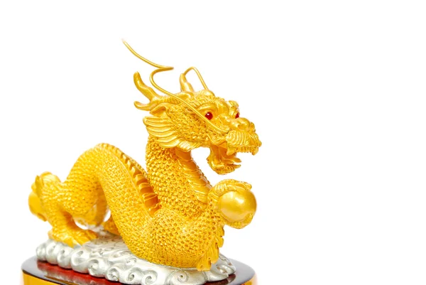 Golden Dragon Szobor Ázsiai Stílusú Művészet Elszigetelt Fehér Background — Stock Fotó