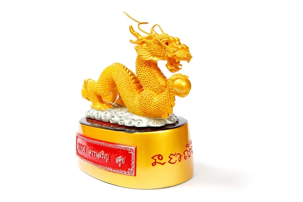 Golden Dragon Statue Asian Style Art Isolated White Background — Stock Photo, Image