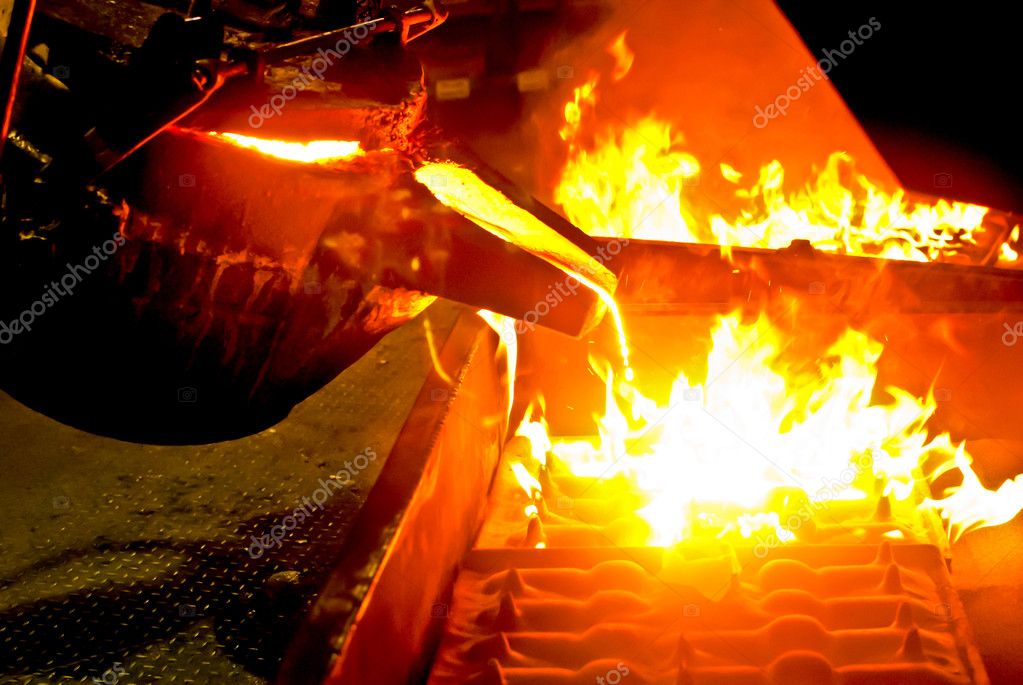 Metal casting process with high temperature fire in metal part factory