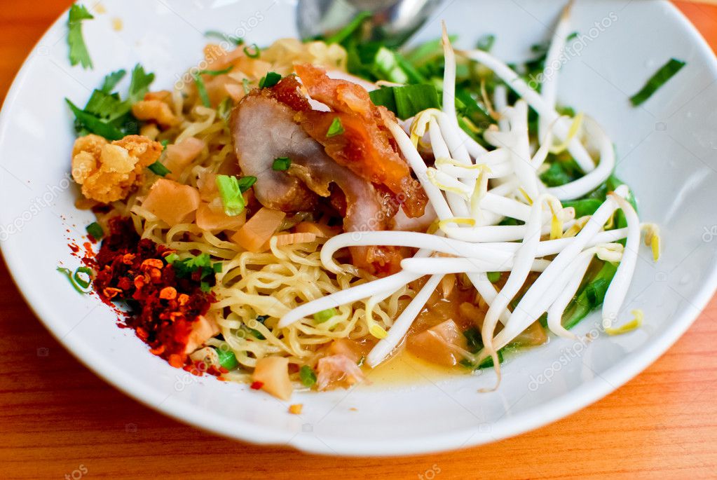 Asian style noodle with pork , spicy and yummy delicious