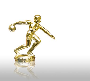 Golden bowling player statue isolated clipart