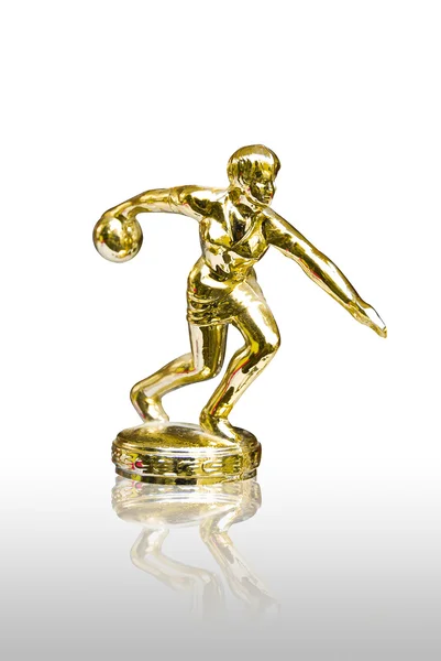 Estatua Jugador Bolos Oro Aislada Sobre Fondo Blanco —  Fotos de Stock