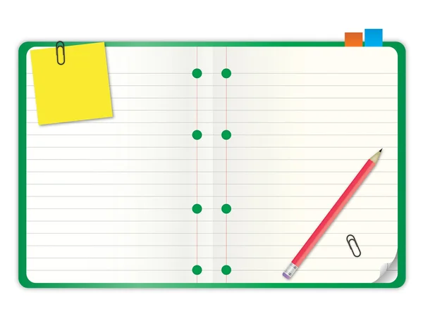 Caderno em branco capa verde com linha de grade — Fotografia de Stock