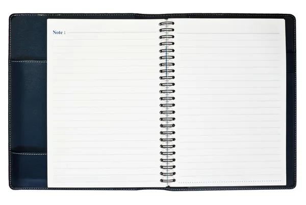 Capa de couro preto notebook abrir duas páginas — Fotografia de Stock