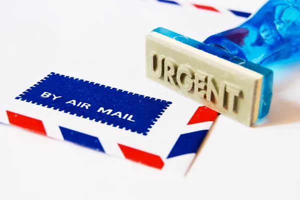 Urgent Letter Rubber Stamp Air Mail Envelope White Background — Stock Photo, Image
