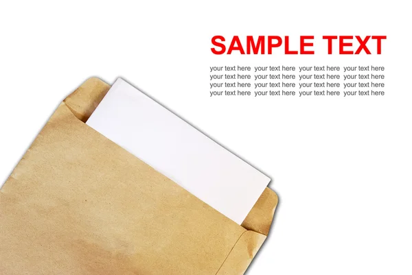 Bruin Document Envelop Met Papier Opmerking Geïsoleerd Een Witte Achtergrond — Stockfoto