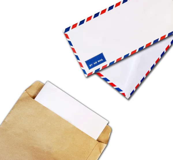 Brązowy Dokument Koperty Papier Koperty Mail Powietrza Białym Tle — Zdjęcie stockowe