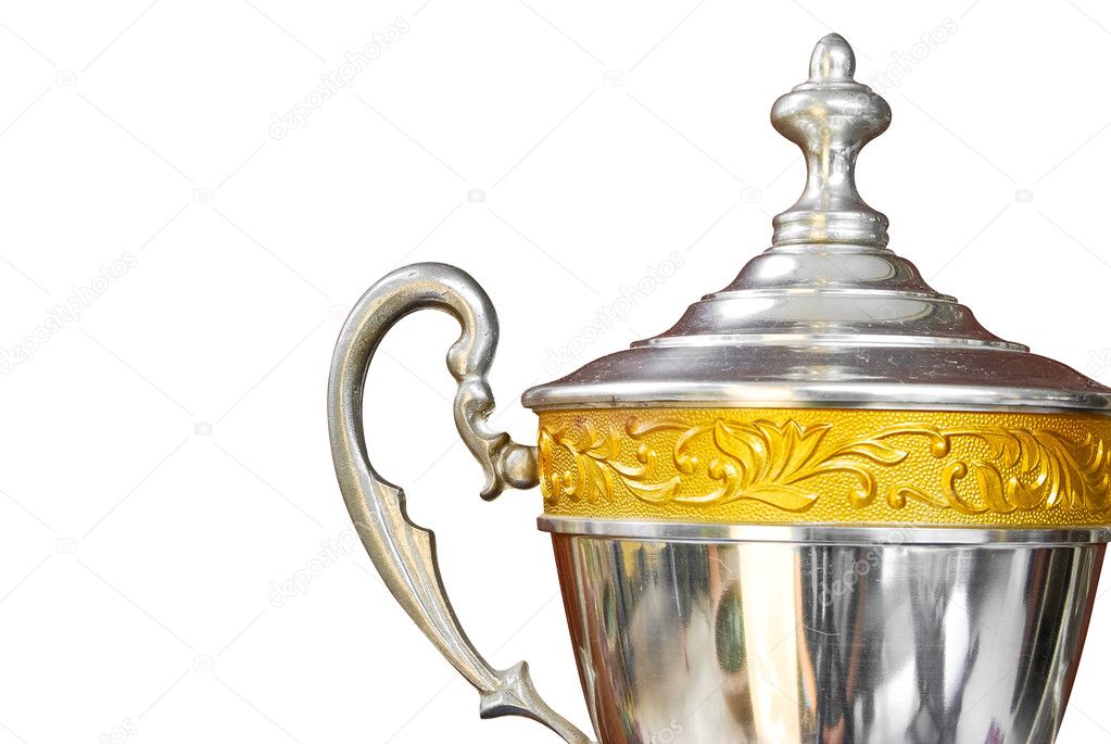silver trophy with gold decoration isolated on white background