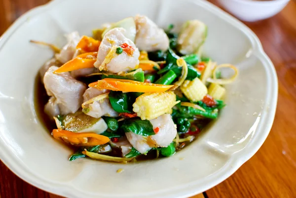 Pikantní Rybí Koule Smažené Zeleniny Asijský Styl Jídlo Thajsko — Stock fotografie