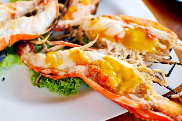 Grilled Shrimp Shrimp Eggs Head Closeup Asian Style Food Thailand — Stock Photo, Image