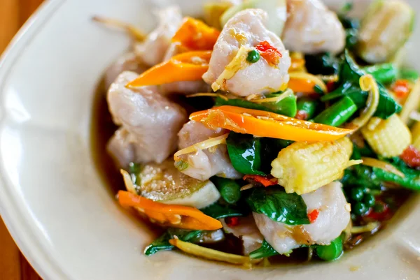 Pikantní Rybí Koule Smažené Zeleniny Asijský Styl Jídlo Thajsko — Stock fotografie