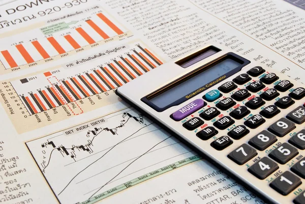 Calculator Business Newspaper Showing Chart Graph Background — Stock Photo, Image
