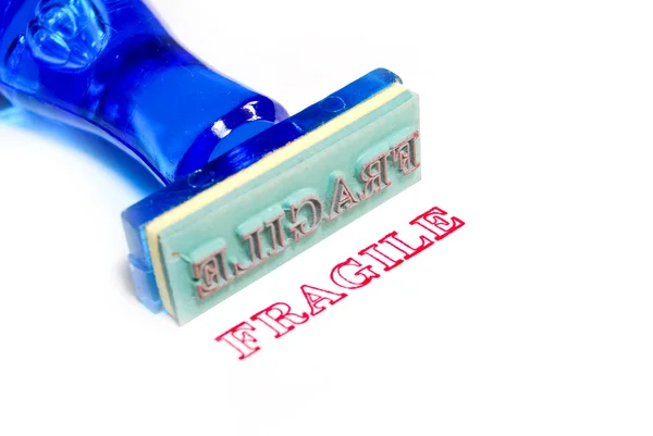 Fragile Lettera Timbro Gomma Blu Isolato Sfondo Bianco — Foto Stock