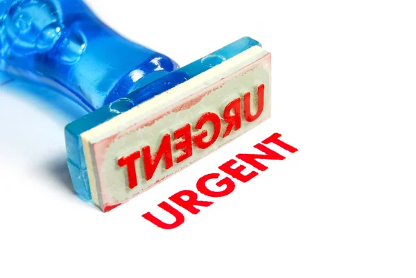 Lettera Urgente Timbro Gomma Blu Isolato Sfondo Bianco — Foto Stock