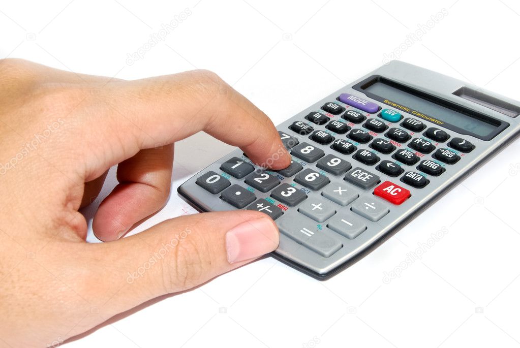 Hand using advance calculator isolated