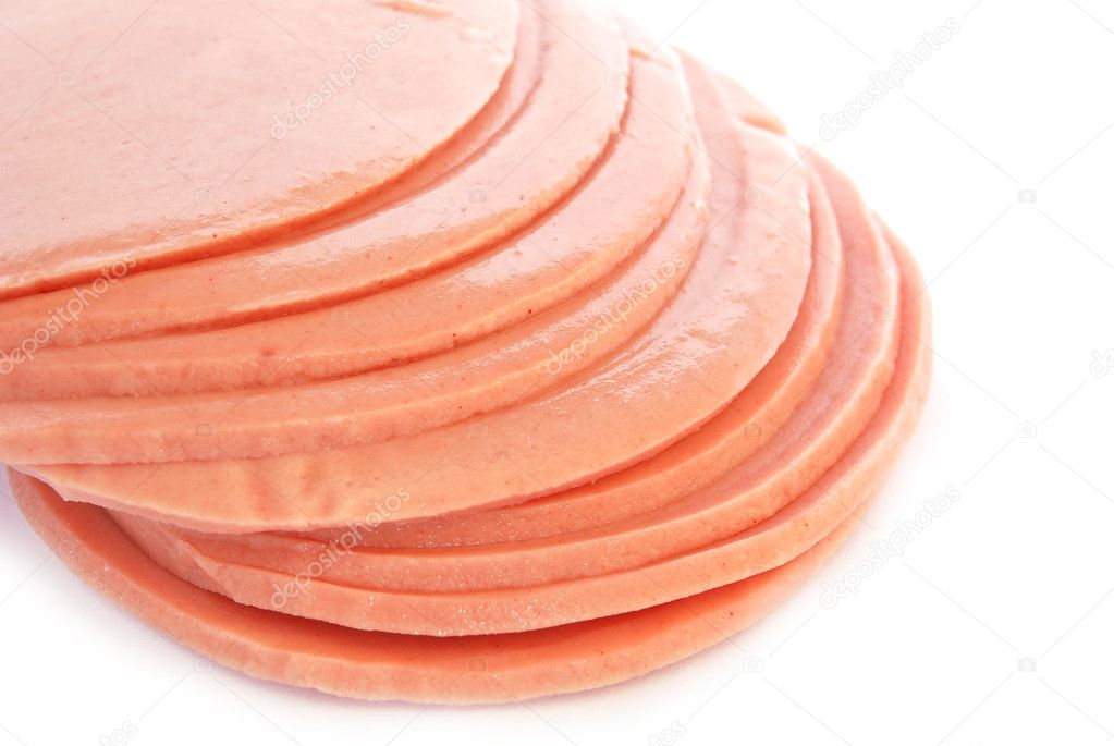 Sliced of bologna ham isolated