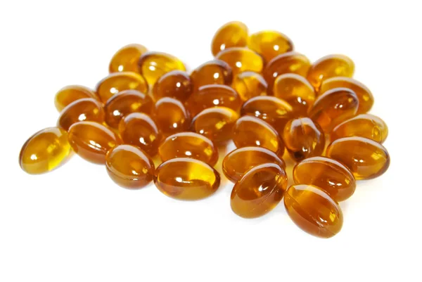 Brown gel d'huile de poisson capsule pilules gros plan — Photo