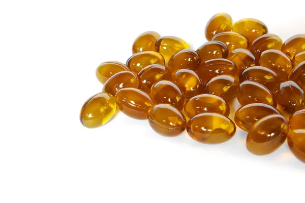 Brun fisk olja gel kapsel piller närbild — Stockfoto