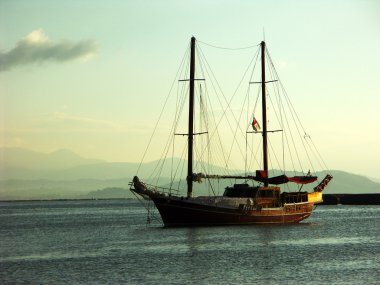 Sailing ship at anchor in the port of Gaeta photographed in the clipart