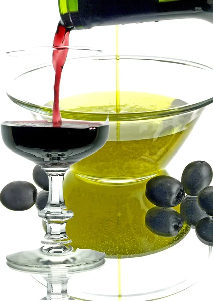 Olivový olej a červené víno — Stock fotografie