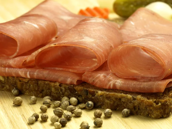 Bread with ham — Stock Photo, Image