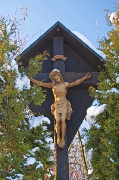 stock image Jesus on cross in winter