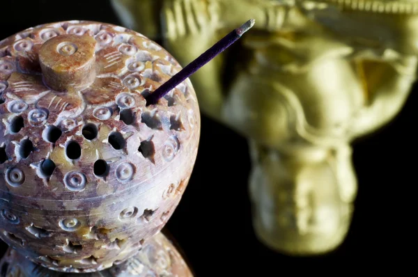 Buddha with incense stick — Stock Photo, Image