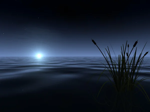 Ayın yükselişine göl — Stok fotoğraf