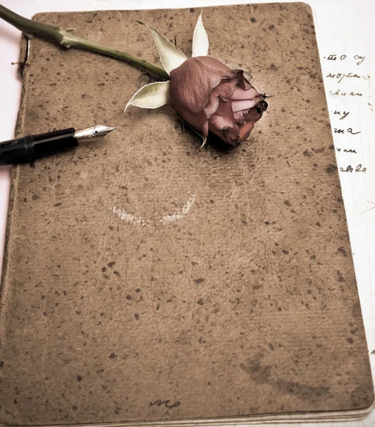 Roses and a fountain pen — Stock Photo, Image