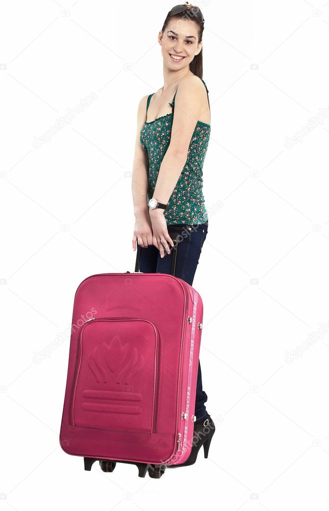 Beautiful girl with a travel bag