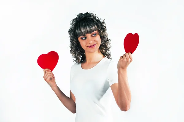 Krásná mladá dívka drží srdce, láska, Valentýn holi — Stock fotografie