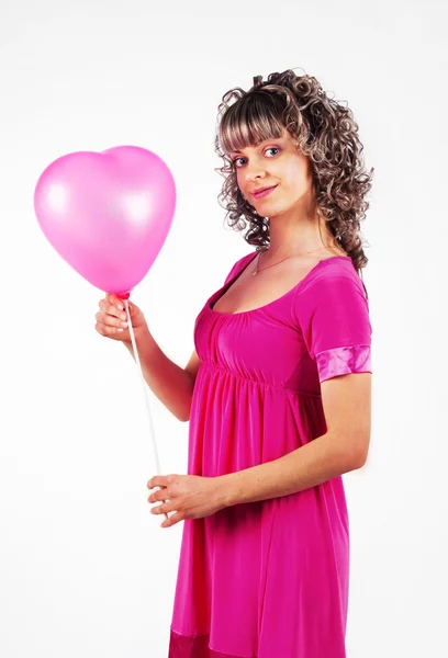 Young Beautiful Girl Holding Balloon Heart Love Valentine Day — стоковое фото