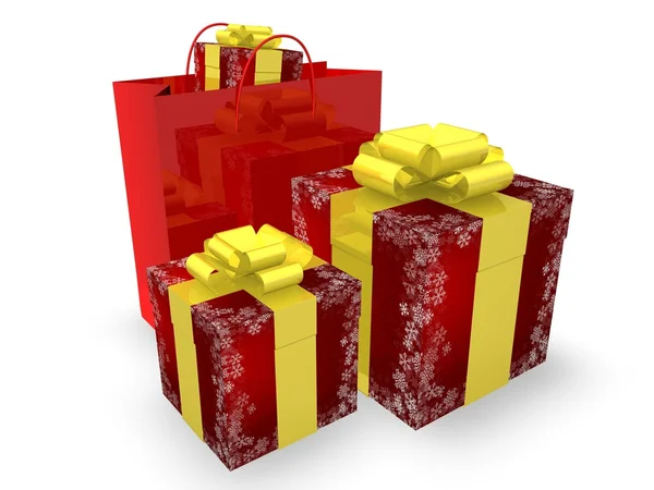 Geschenkdozen en boodschappentas — Stockfoto