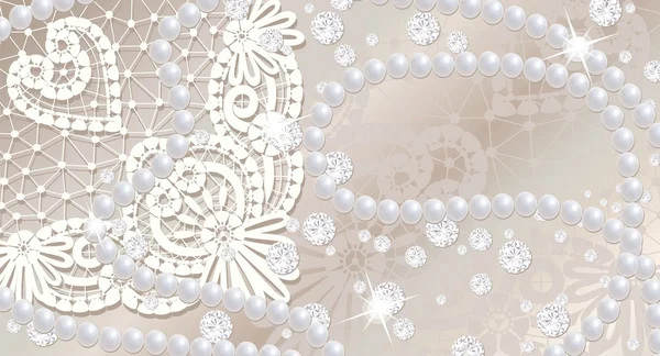 Lace Background Pearls Diamonds — Stock Photo, Image