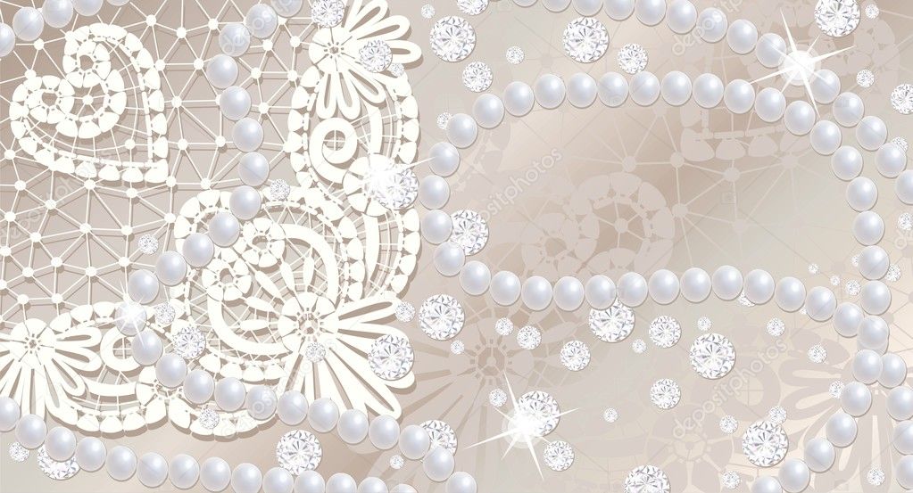Lace background with pearls and diamonds
