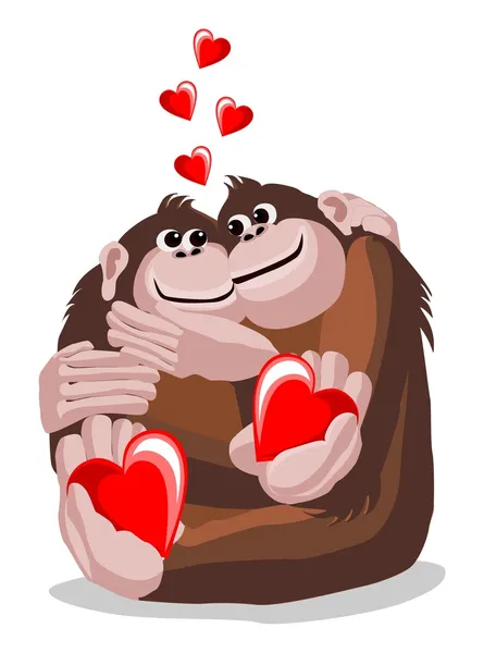 Ілюстрація Пари Закоханих Мавп Серцями — стоковий вектор