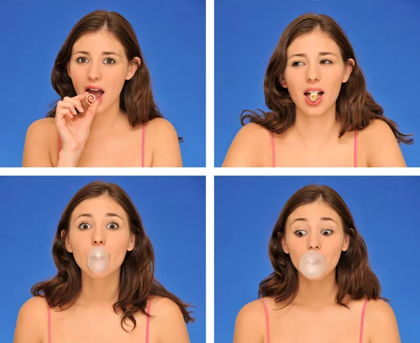 Mujer hermosa masticando goma de mascar Imagen de stock