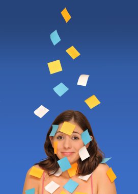 Beautiful woman and sticky notes clipart