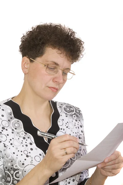 stock image Curly woman with sheet of pape