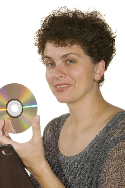 Femme tenant un CD — Photo