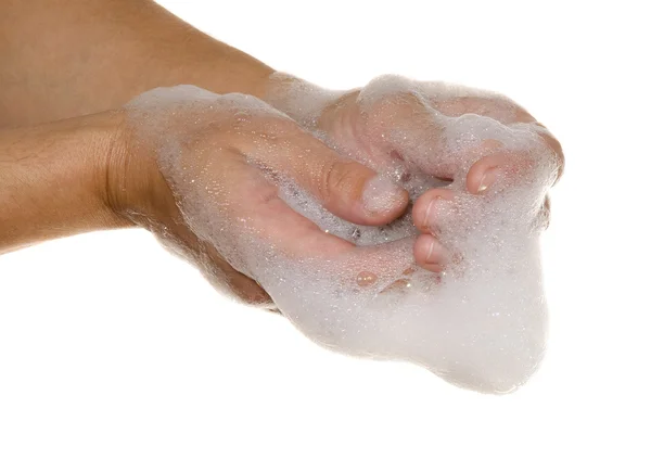 Hands covered with foam — Stock Photo, Image