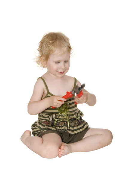 Girl with the red nose pliers — Stock Photo, Image