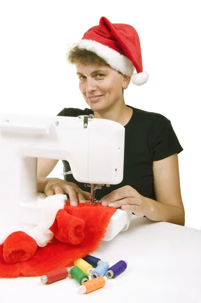 Donna con cappello da Babbo Natale — Foto Stock