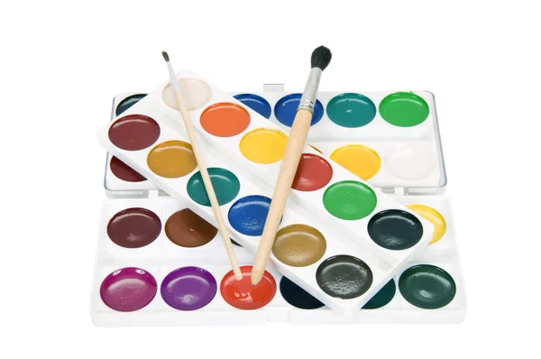 Watercolor paints and brushes — Stock Photo, Image