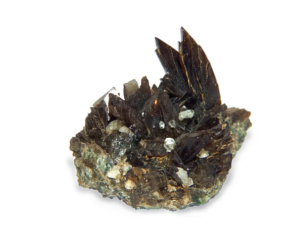 Kristaller av en kaltsit och pirit — Stockfoto