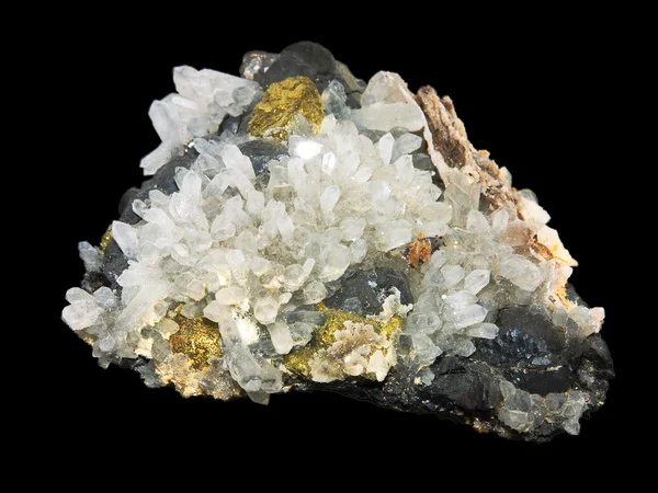 A pirit és a kvarc kristályok — Stock Fotó