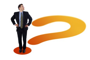 Businessman on question mark clipart