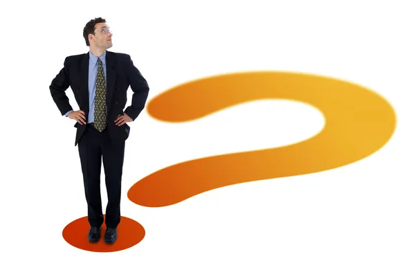Businessman on question mark — Stock Photo, Image