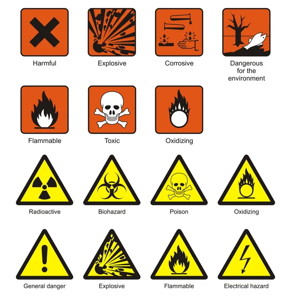 Señales de seguridad del laboratorio científico — Archivo Imágenes Vectoriales